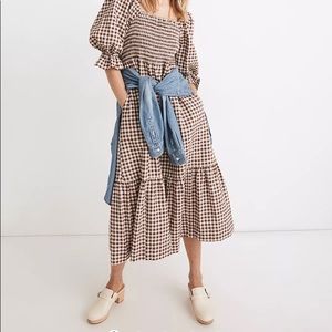 Madewell Lucie smocked midi dress in gingham Medium